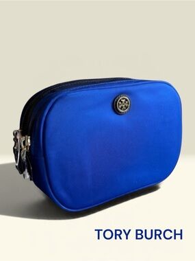 🎁 TORY BURCH MAKEUP COSMETIC BAG CASE 2 sided BLUE Christmas  gift